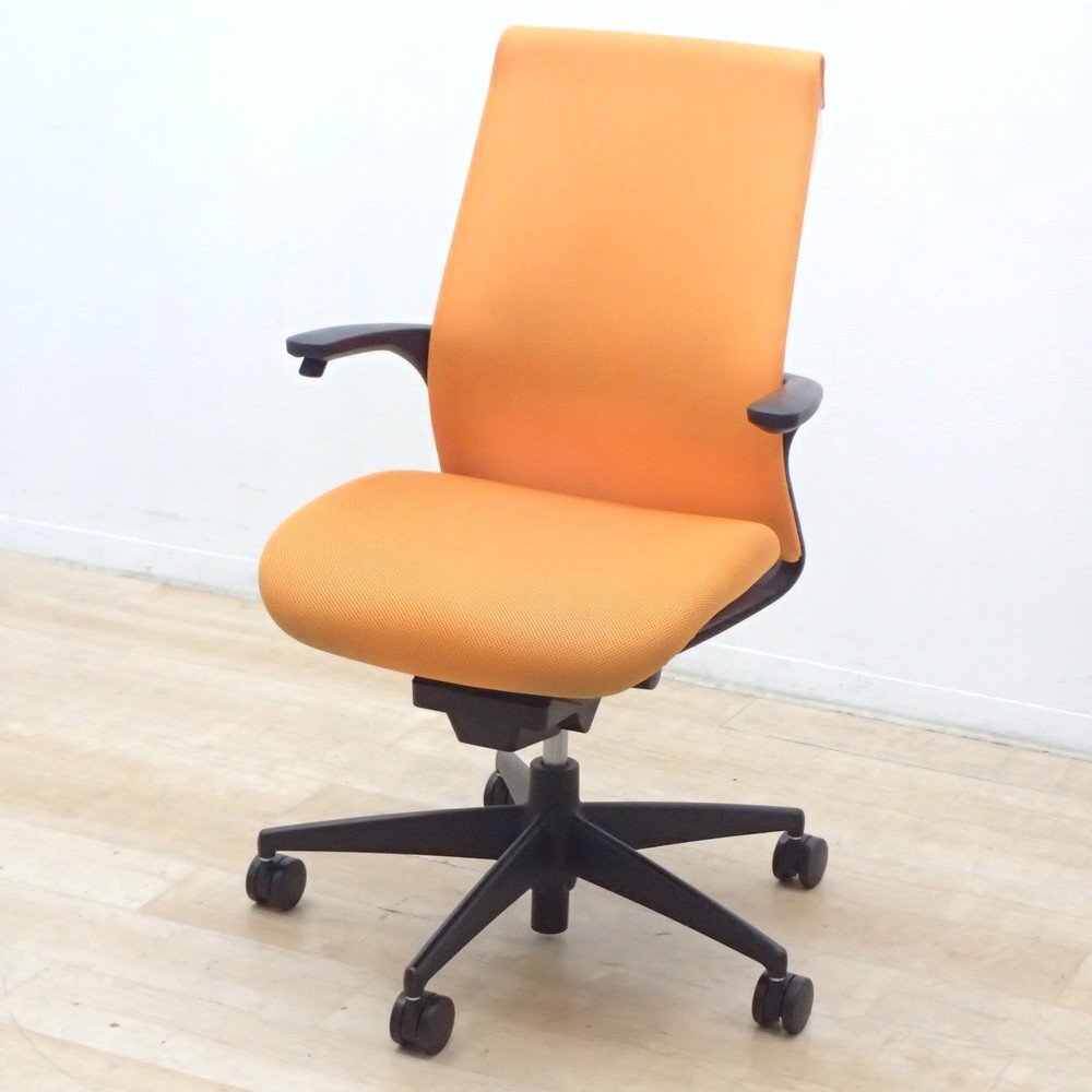 KOKUYO コクヨ M4 エムフォー 肘付オフィスチェア CRS-G2201N オレンジ オートアジャストロッキング 布張り KK18217 中古オフィス家具拍卖
