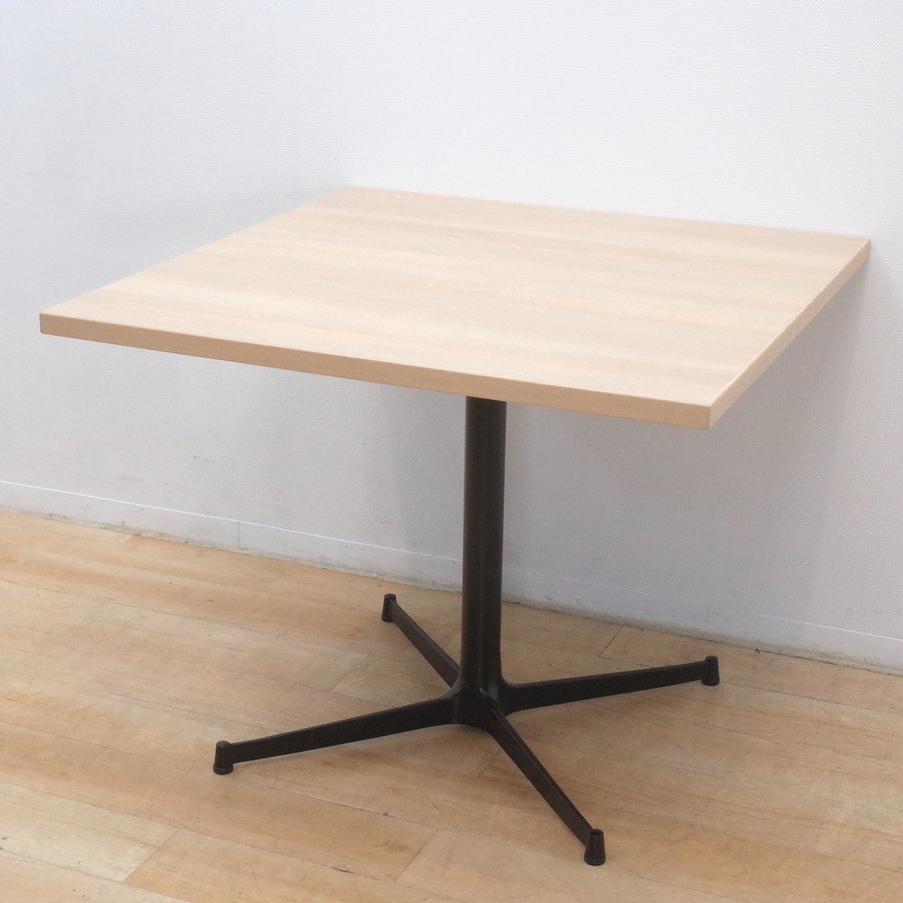 ミーティングテーブル 直径90cm 正方形 角テーブル 木目調 ナチュラル 会議テーブル 荷物台 作業台 多目的 KK17338 中古オフィス家具拍卖