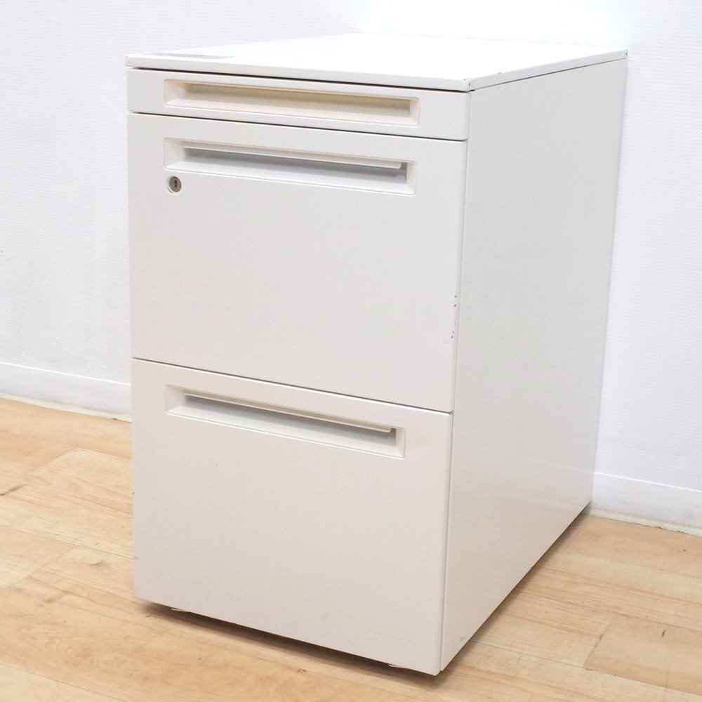 オカムラ okamura プロユニット 3段ワゴン DNC1CX Z975 ホワイト 収納 デスクワゴン サイドキャビネット 鍵無 KK15041-1 中古オフィス家具拍卖