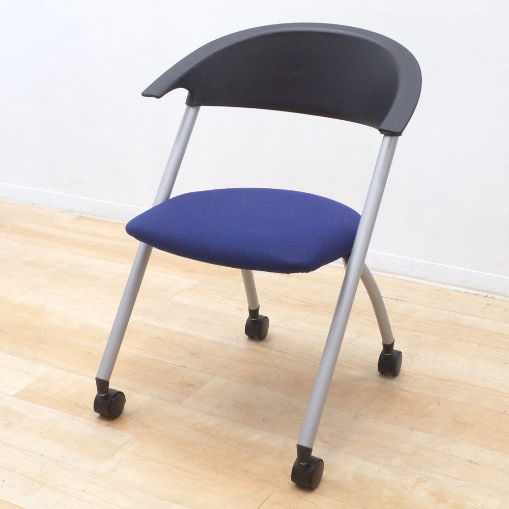 コクヨ KOKUYO ミーティングチェア 平行スタッキング ネスティング ネイビー キャスター 学校 セミナー KK15468 中古オフィス家具拍卖