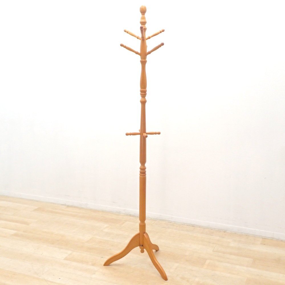 木製コートハンガー ポールハンガー ナチュラル 天然木 アンティーク風 玄関収納 インテリア雑貨 天然木 KK18142 中古オフィス家具拍卖