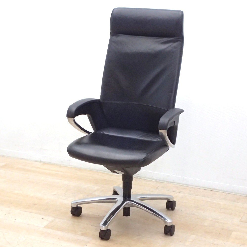 コクヨ フィロソフィー 肘付オフィスチェア CR-G383L 本革 レザー エグゼクティブ ヘッドレスト ランバーサポート KK18624 中古家具拍卖