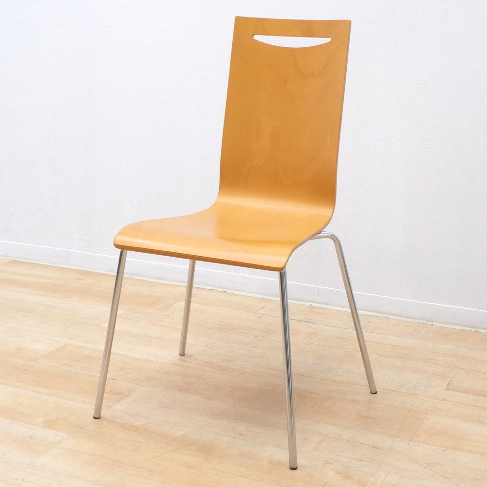 ミーティングチェア ナチュラル ダイニングチェア 木製 曲木 肘無し 会議椅子 セミナー リビング カフェ 休憩室 KK14069 中古オフィス家具拍卖