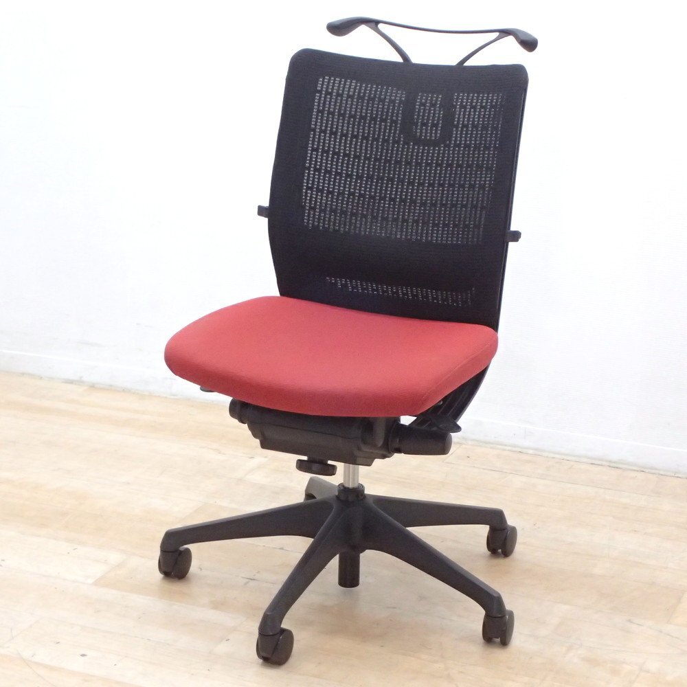 ★在庫多数 オカムラ ヴィスコンテ 肘無オフィスチェア CWA5ZD FBA9 レッド ハンガー 椅子 ローバック メッシュ EG18870 中古オフィス家具拍卖
