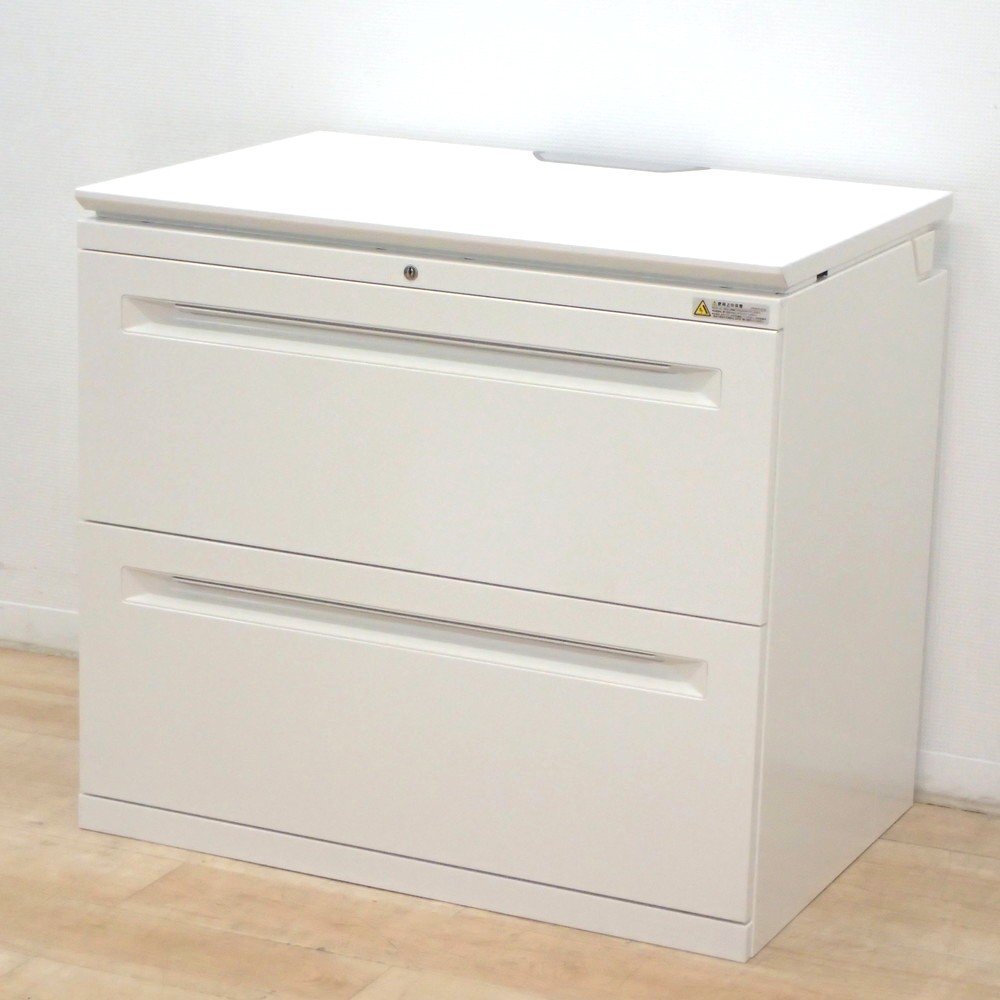 オカムラ プロユニット フリーウェイ 2段ラテラル書庫 鍵有 脇机 DN711Y-Z975 W800 D550 H720 サイドキャビネット EG18715 中古オフィス拍卖