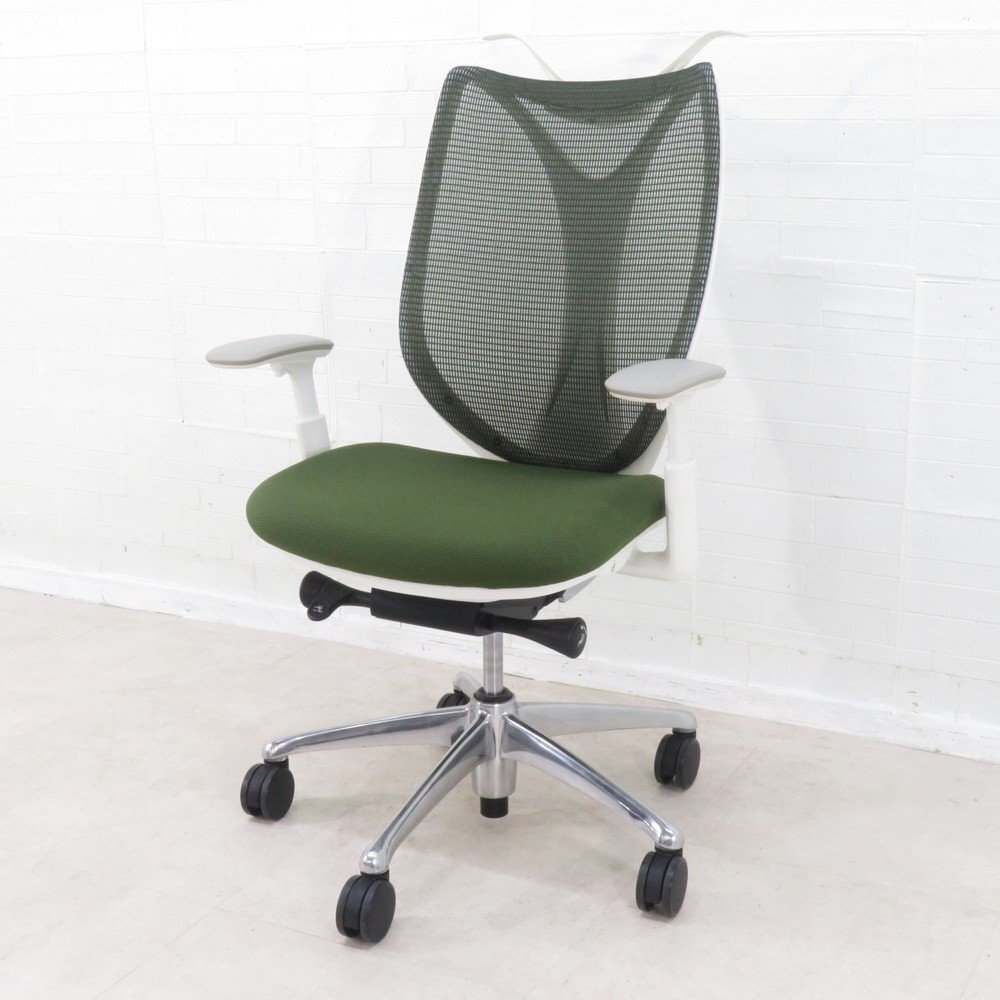 okamura オカムラ サブリナ 肘付オフィスチェア C854BW FSZ5 2014年製 グリーン ハイバック メッシュ 事務椅子 EG18533-3 中古オフィス家具拍卖
