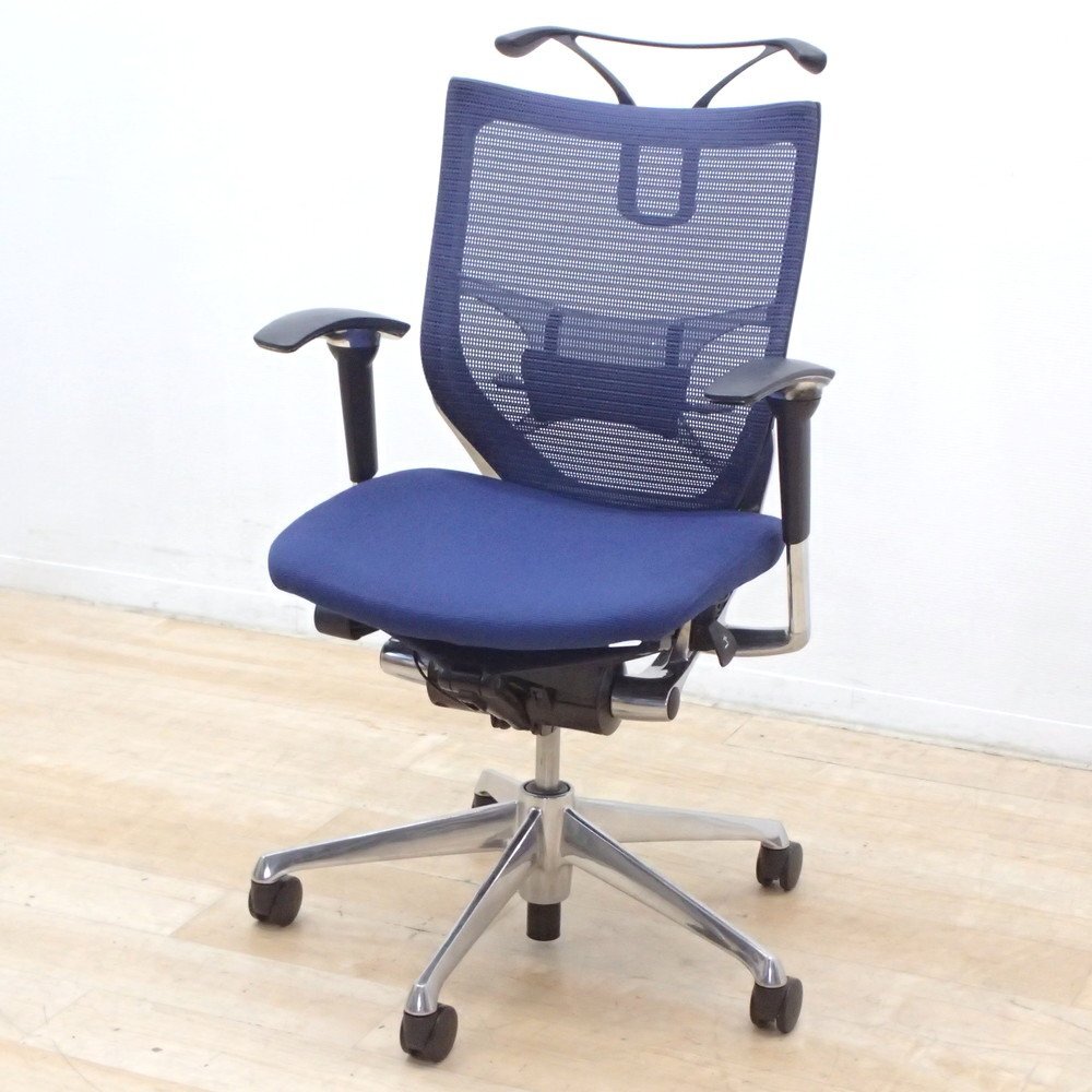 オカムラ okamura バロン 肘付オフィスチェア CP84BS FEF4 ハンガー ブルー メッシュ 高級 ランバーサポート AG18863 中古オフィス家具拍卖