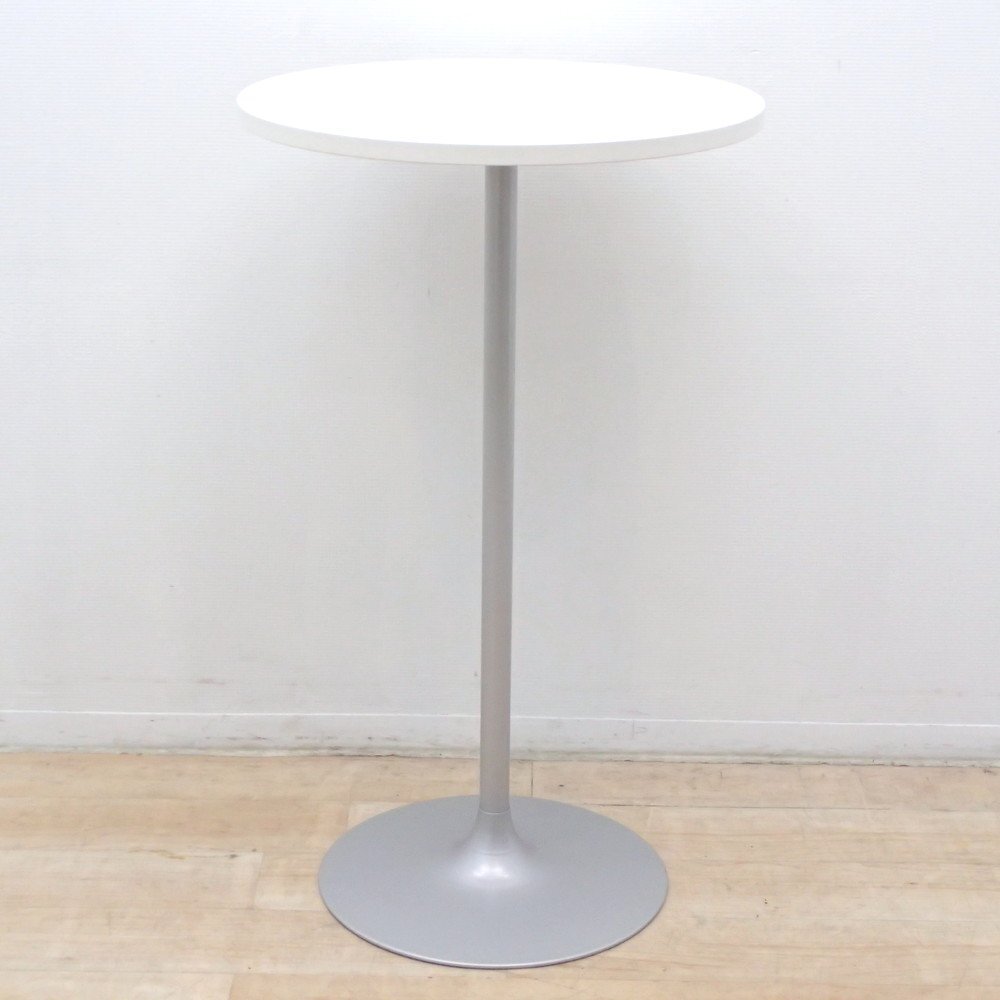 丸テーブル ハイテーブル 直径60㎝ ホワイト カフェテーブル ラウンドテーブル 店舗 オフィス 多目的 EG18827 中古オフィス家具拍卖