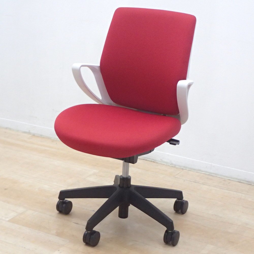 KOKUYO コクヨ picora/ピコラ 肘付オフィスチェア CRS-G530E1 2019年製 レッド ワークチェア ローバック KK18368 中古オフィス家具拍卖