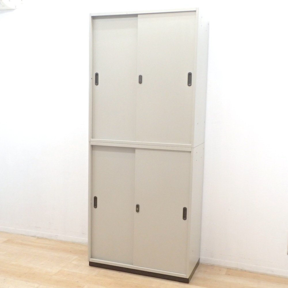 PLUS プラス LINX LX-5 上下書庫セット 引違い書庫 L5-105S エルグレー ハイキャビネット 引き戸 収納庫 物置 EG18797 中古オフィス家具拍卖