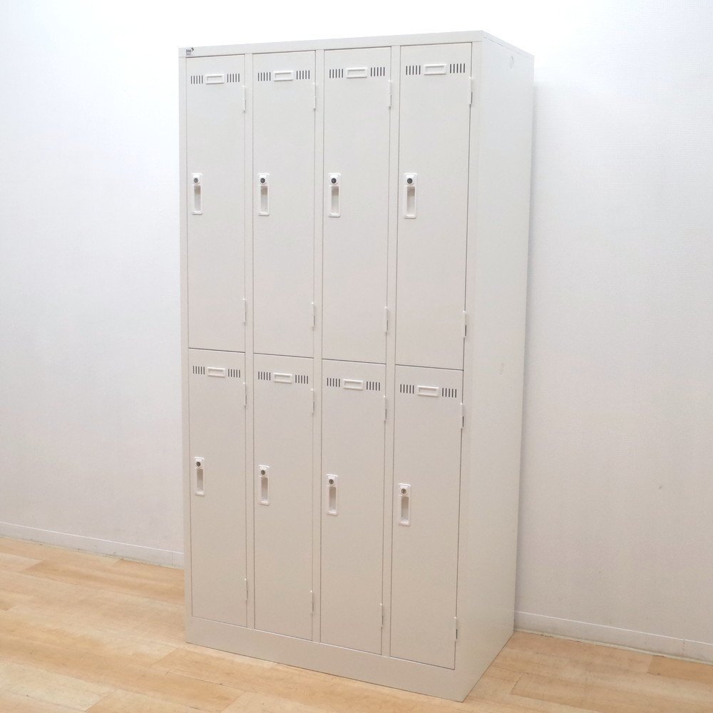 【新古品】 生興 SLKロッカー 8人用ロッカー SLKW-8 W900 D515 H1790 ホワイト 個人ロッカー 網棚 鍵有り EG16493 中古オフィス家具拍卖