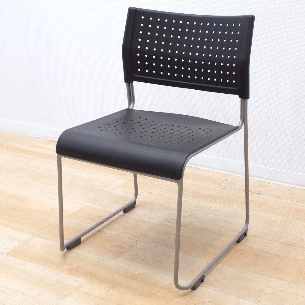 アイリスチトセ ASL110PP改 スタッキングチェア ブラック ミーティングチェア 肘無し 会議椅子 セミナー 講演 EG14422 中古オフィス家具拍卖