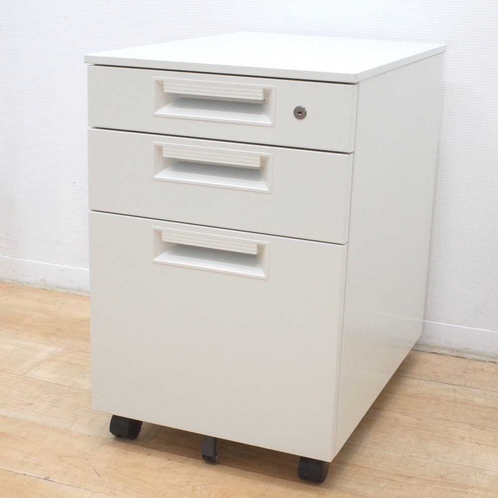 プラス PLUS JS 3段ワゴン JS-046SC-3 ホワイト 収納ワゴン デスクワゴン サイドキャビネット 袖机 YH17972 中古オフィス家具拍卖