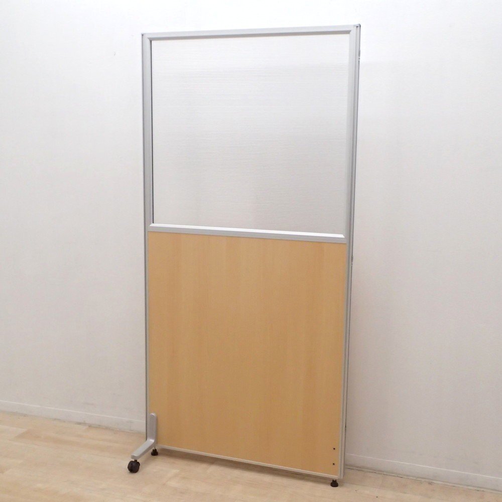 自立式ローパーテーション ナチュラル キャスター すりガラス風 木目 パーティション 衝立 間仕切り パネル KK18842 中古オフィス家具拍卖