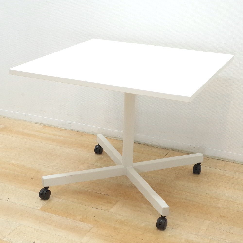 内田洋行 UCHIDA ノティオ カフェテーブル W900 D900 H720 ホワイト 正方形 ダイニングテーブル キャスター KK18228 中古オフィス家具拍卖