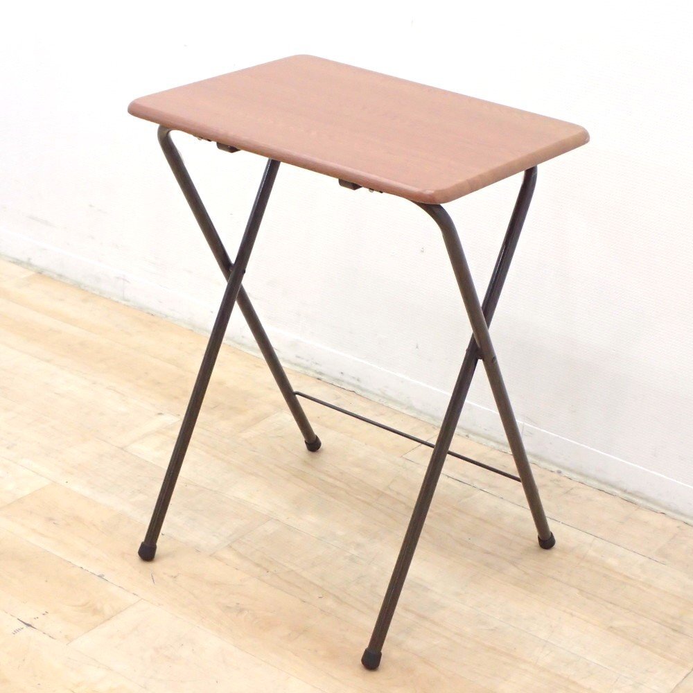 山善 YAMAZEN 折りたたみミニテーブル YST-5040H ブラウン W500 D480 H700 サイドテーブル ハイタイプ 持ち運び KK19023 中古オフィス家具拍卖