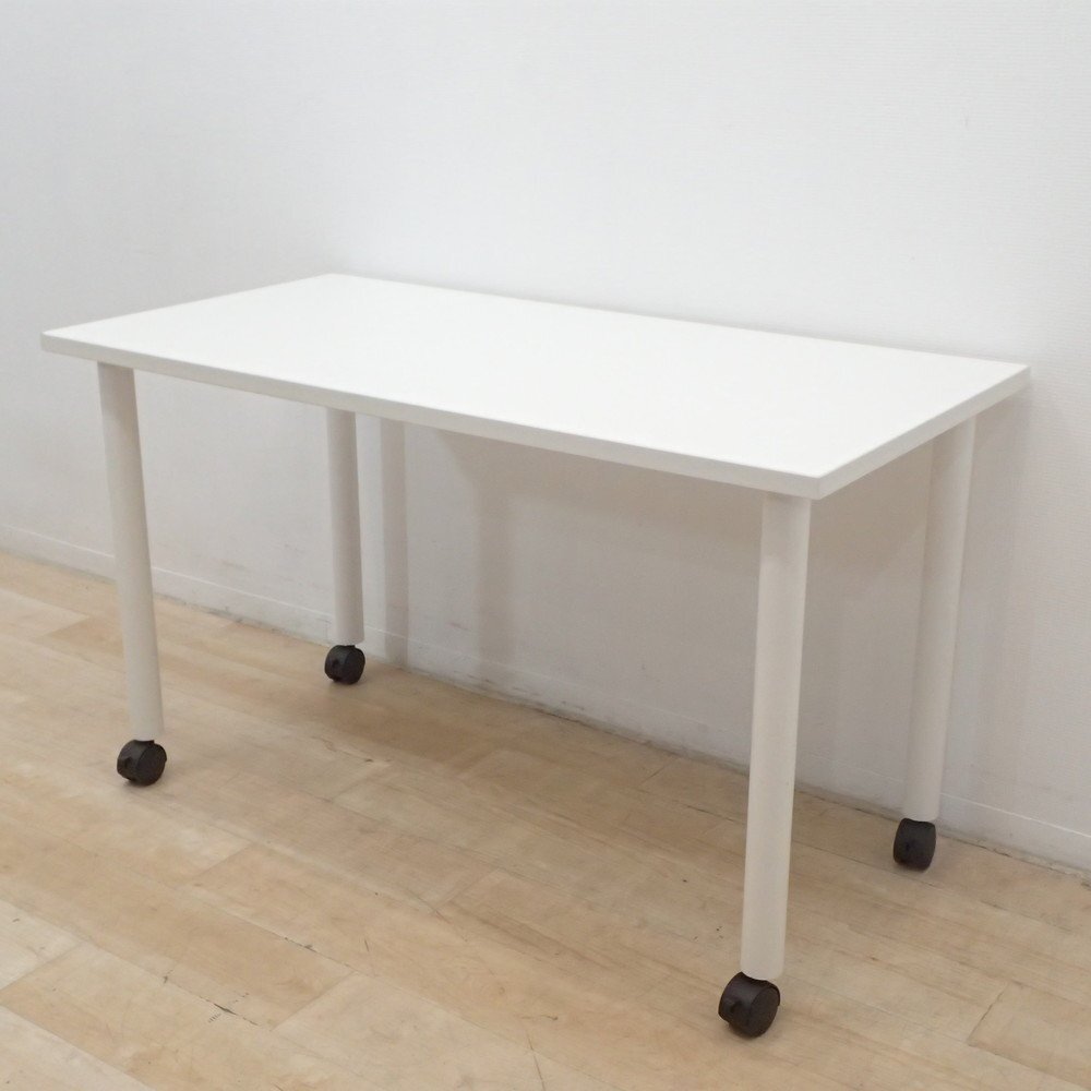 ミーティングテーブル ホワイト キャスター付き 会議テーブル 在宅ワーク 作業台 オフィスデスク オフィス会議 EG18817 中古オフィス家具拍卖