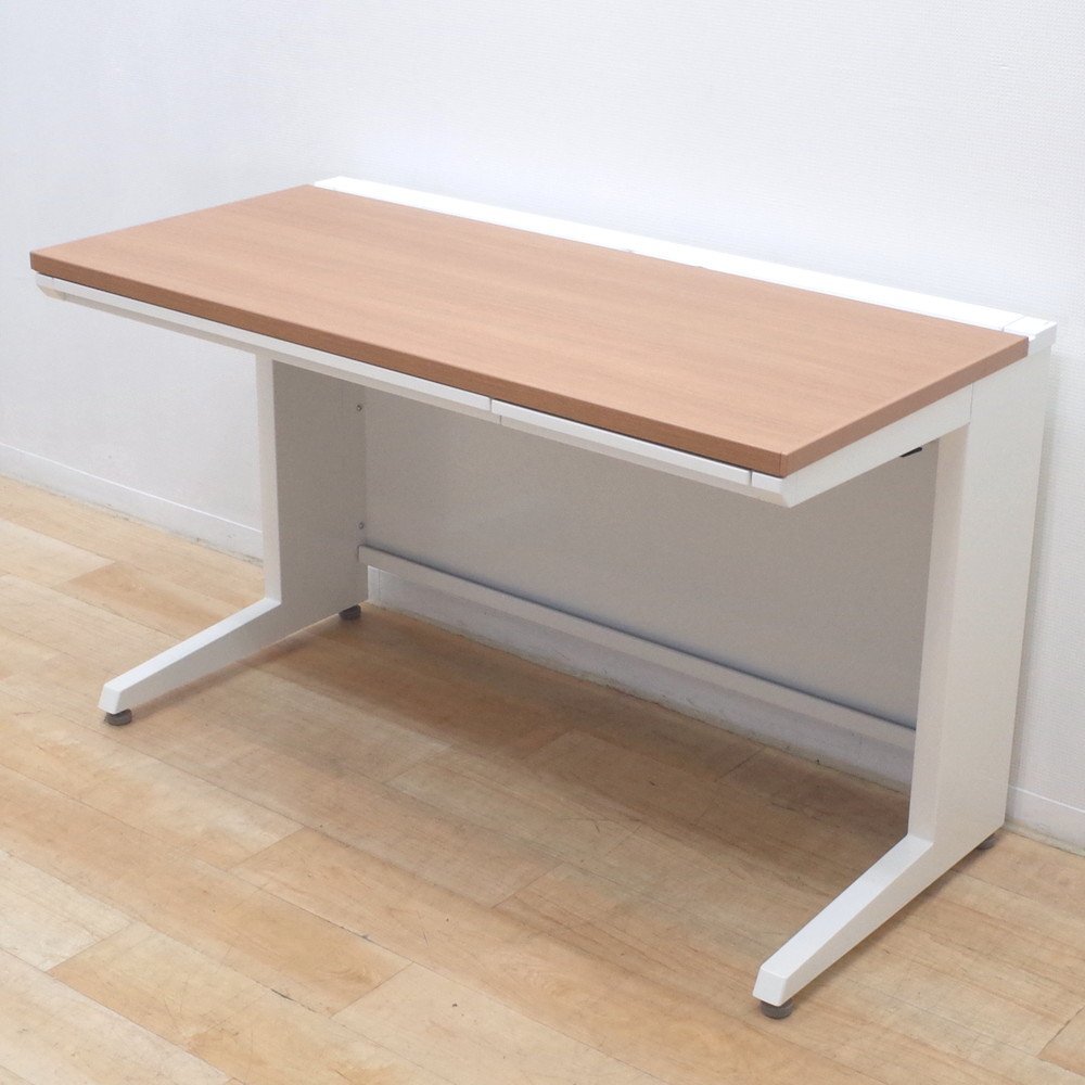 オカムラ アドバンス 平デスク 3V144P MK38 W1200 D600 木目 ホワイト オフィスデスク L字脚 EG16770 中古オフィス家具拍卖