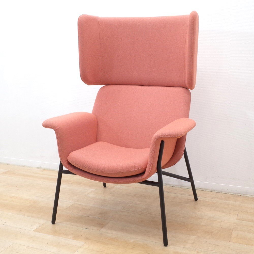 KOKUYO コクヨ Notion ノーション 2020年製 ラウンジチェア ゲストチェア リラックス ピンク 布張り 椅子 KK17265 中古オフィス家具拍卖