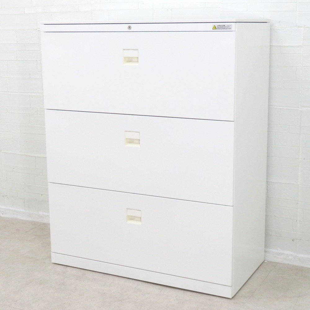 okamura オカムラ 三段ラテラル書庫 4B3SZC ZA75 ホワイト SAデュオライン キャビネット 収納 書類 引き出し YH18699 中古オフィス家具拍卖