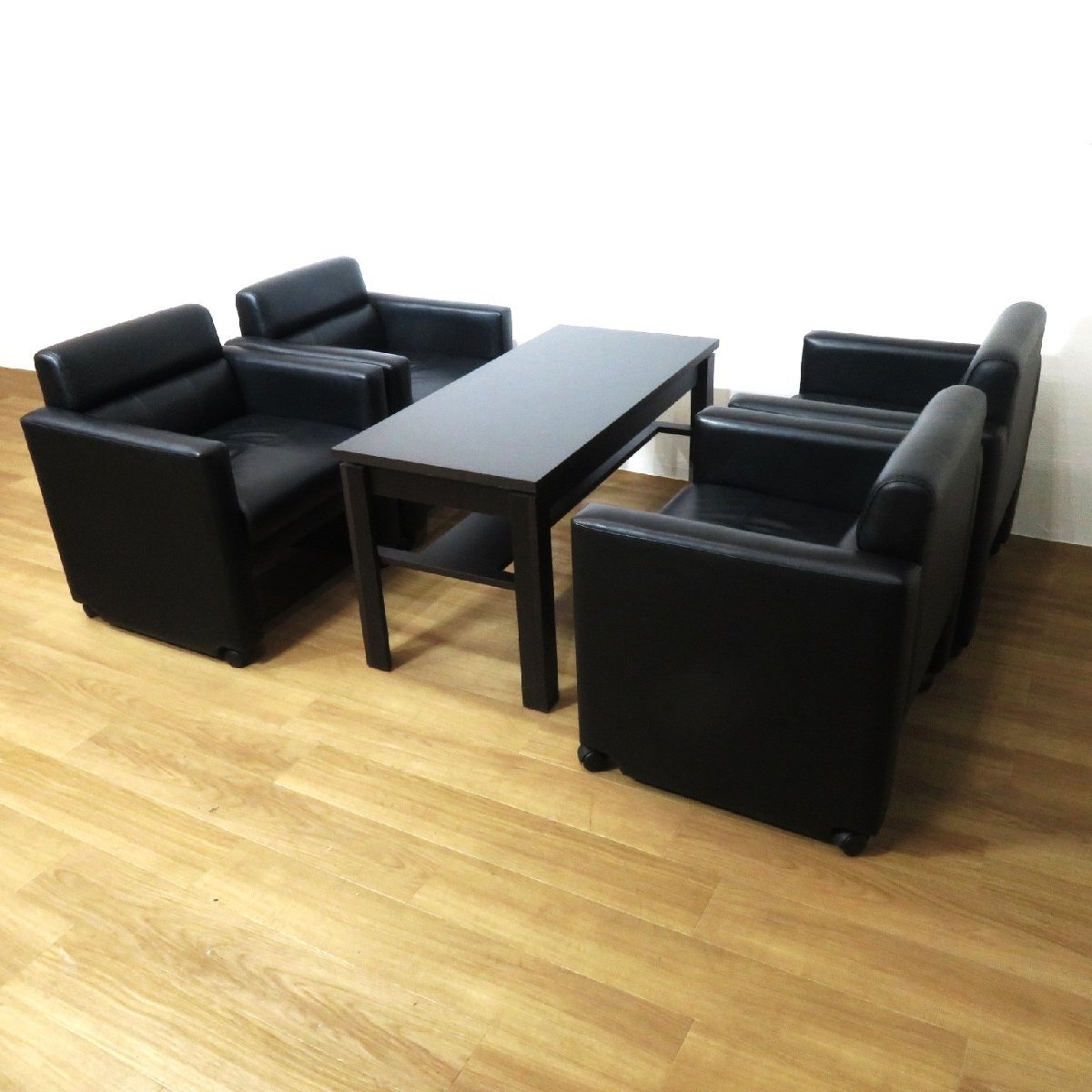 UCHIDA 5点高級応接セット RC-23 ブラック/ブラウン 応接ソファセット 役員用 応接室 ソファ テーブル AG19007 中古オフィス家具拍卖