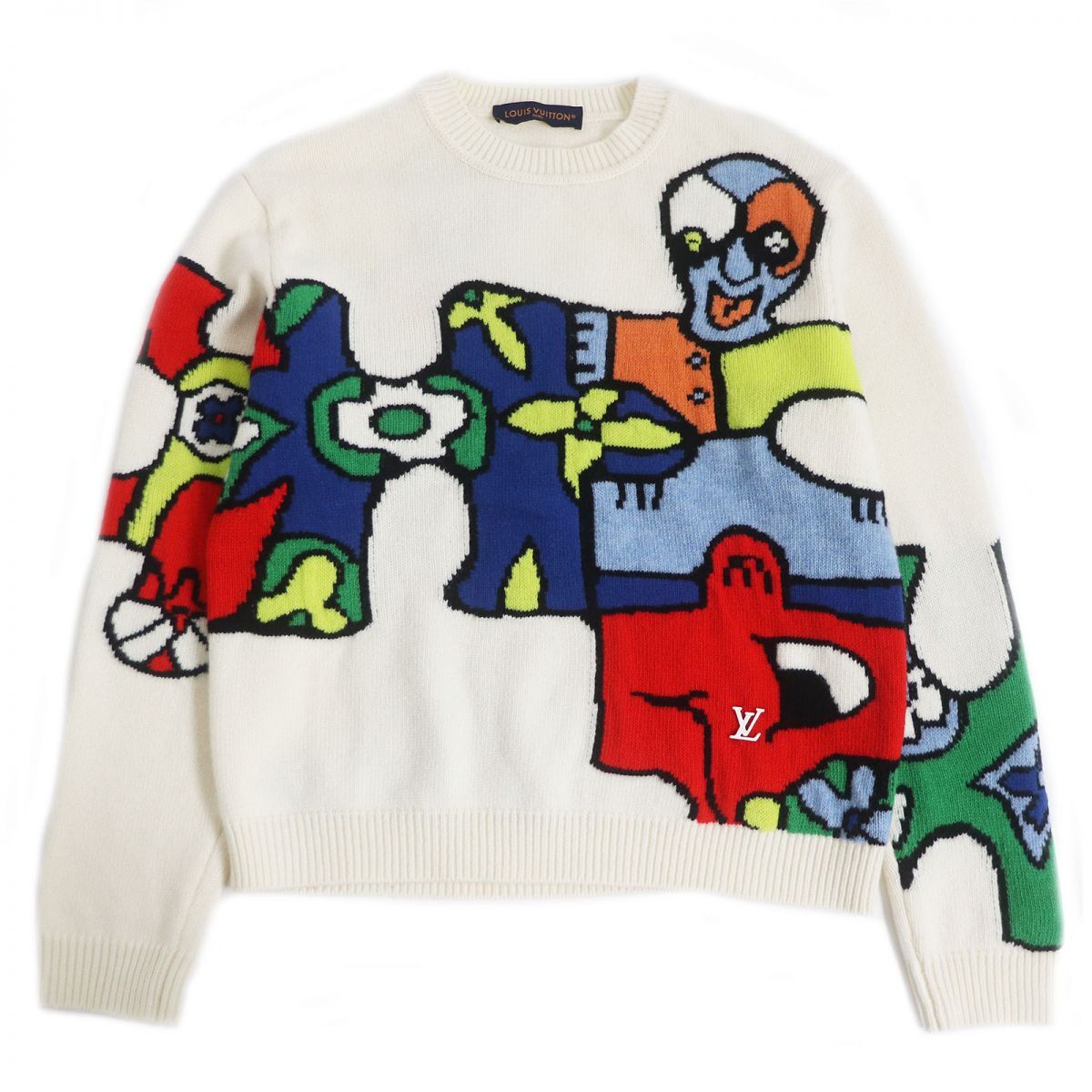 【ドンドン見直し】極美品□23SS ルイヴィトン 1AB4QA LVパズル ジャガード クルーネック 長袖ニット/セーター アイボリー M 正規品拍卖