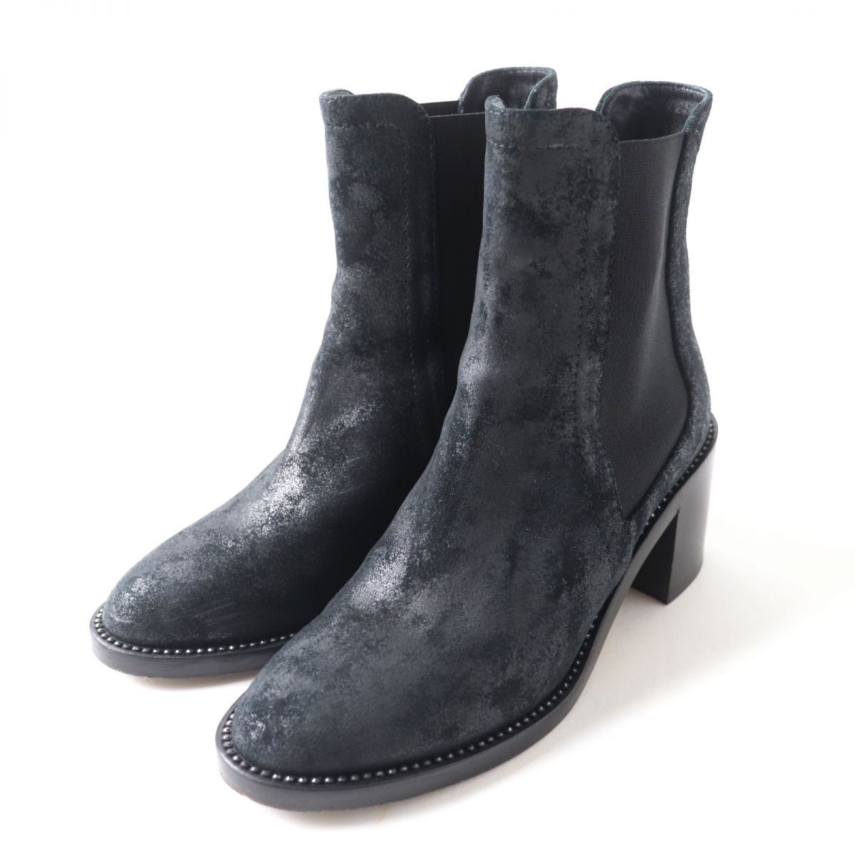 【ドンドン見直し】美品★JIMMY CHOO ジミーチュウ ラインストーン付 サイドゴア チャンキーヒール スウェードレザー ショートブーツ 36拍卖