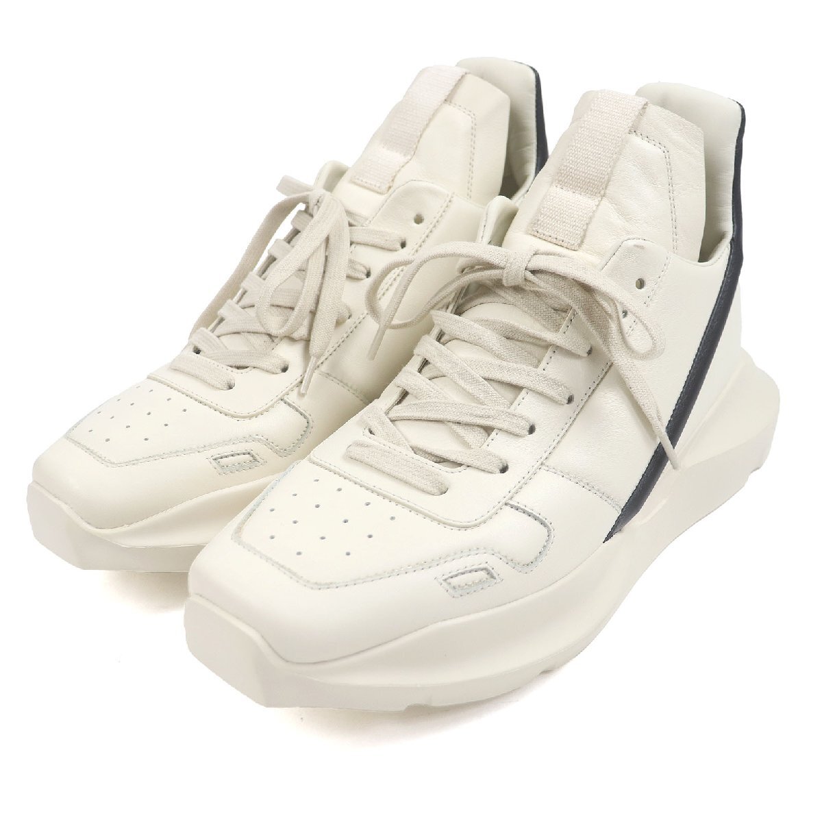 未使用品□Rick Owens リックオウエンス RR01C4814 GEO GETH RUNNER レザー ローカットスニーカー ミルク ブラック 42 箱・保存袋付き拍卖