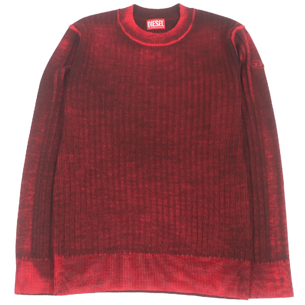 【ドンドン見直し】美品□DIESEL ディーゼル ウール Dロゴ刺繍 エンブロイダリー ロングスリーブ リブニット セーター レッド M 正規品拍卖