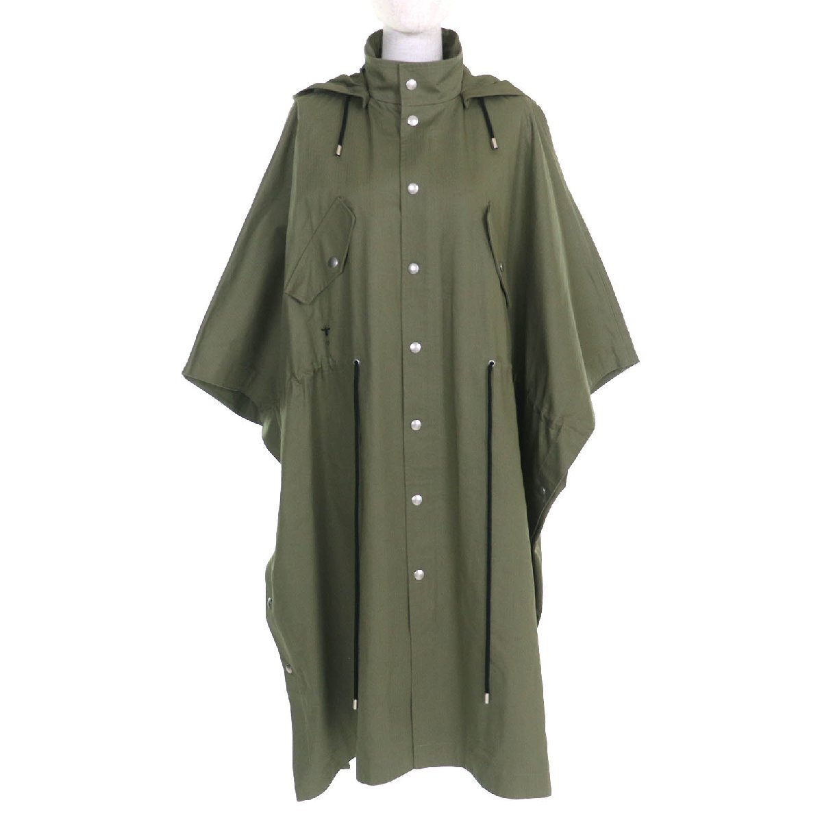 美品△Christian Dior クリスチャンディオール 857M82A3726 コットン100% Bee刺繍 フード付き ミリタリー ケープコート カーキ XS 正規品拍卖