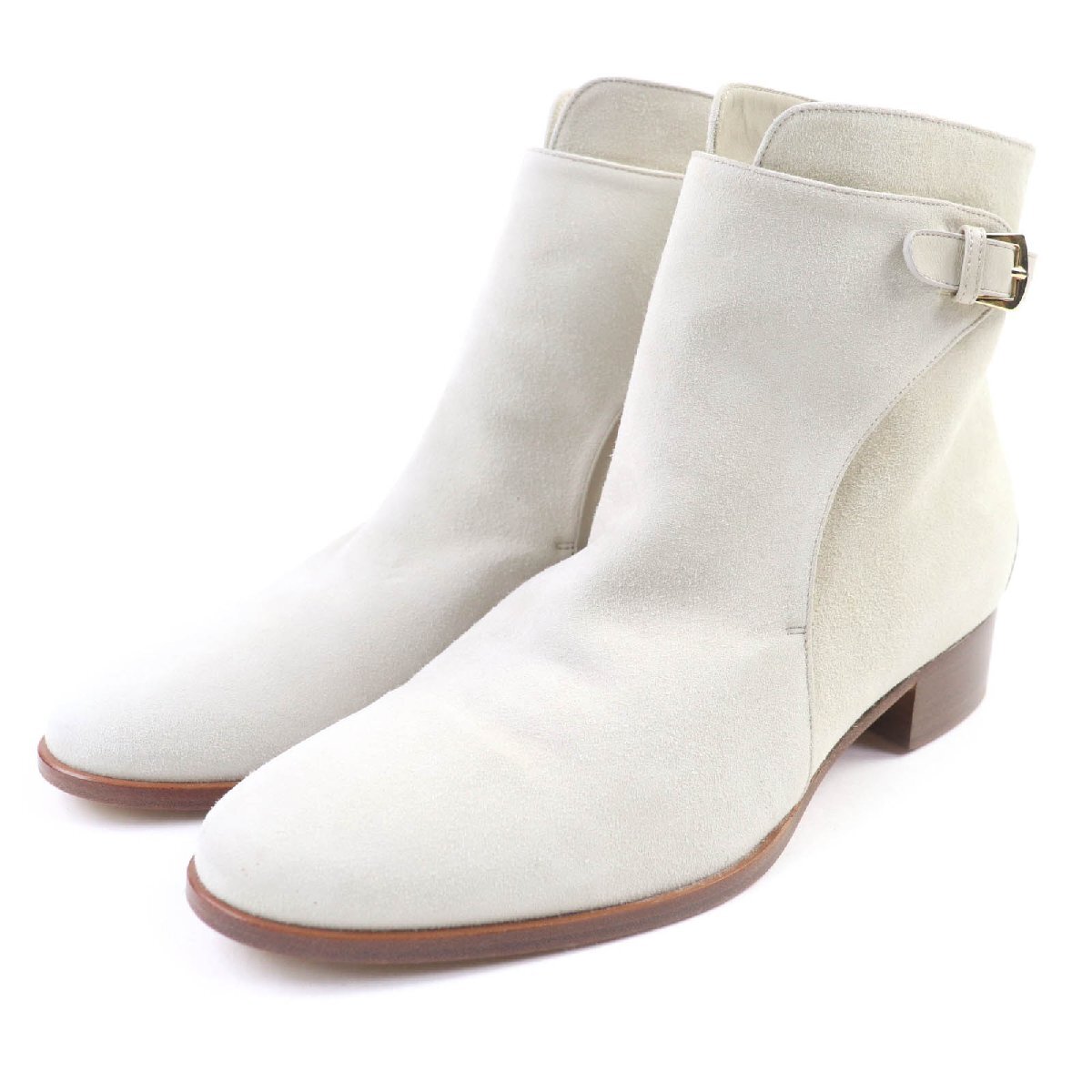 極美品★Loro Piana ロロピアーナ ベルトデザイン レザー使い スウェードレザー アンクルブーツ ライトベージュ 37 レディース拍卖