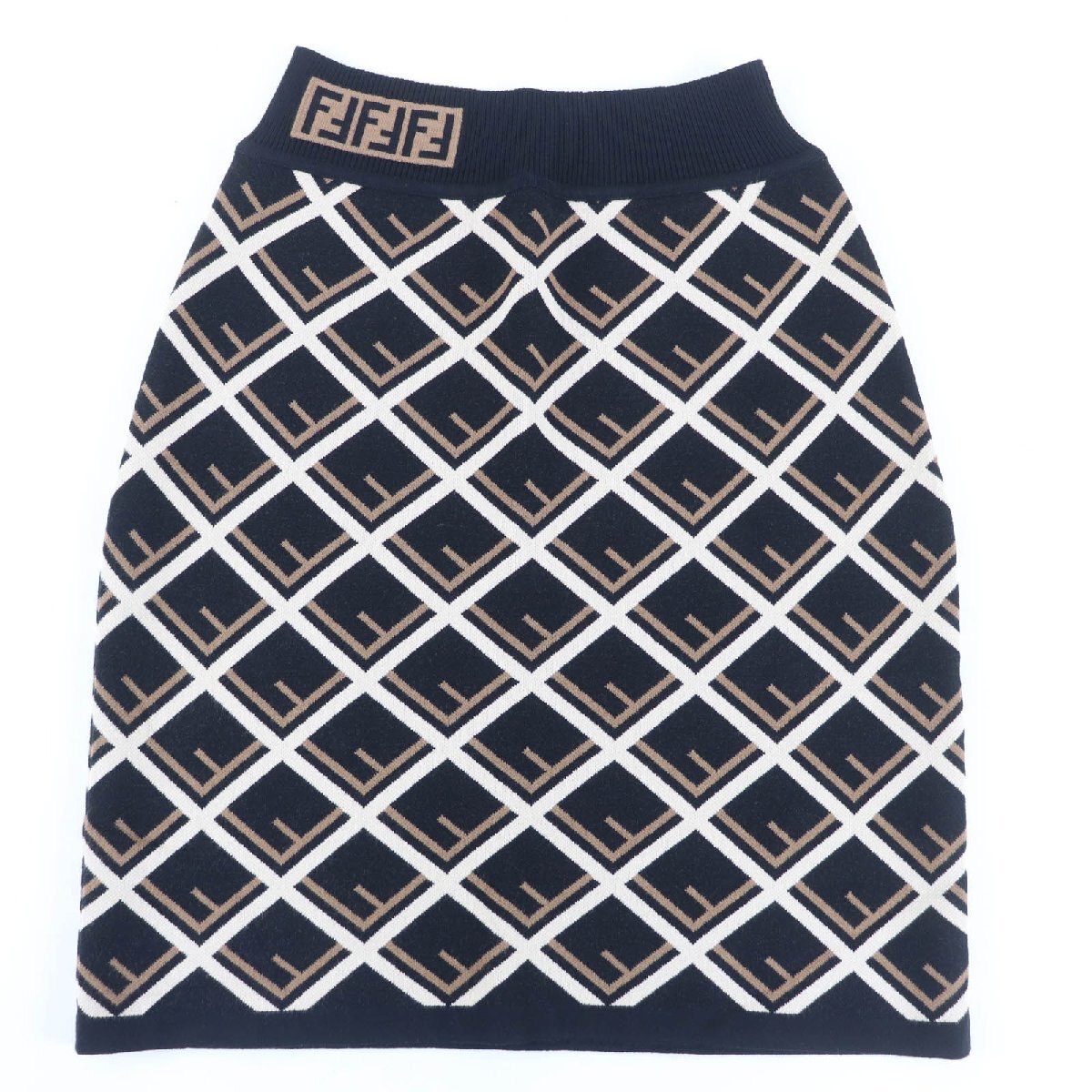 極美品☆FENDI フェンディ Fロゴ総柄 ズッカ柄 ニットスカート ミニスカート 台形スカート ブラック系 40 イタリア製 正規品 レディース拍卖