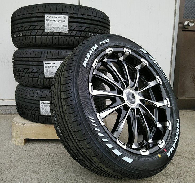 ハイエース200系 HIACE タイヤホイール ヨコハマ パラダ ホワイトレター 225/50R18 車検対応 バン規格適合 18インチ BD12拍卖