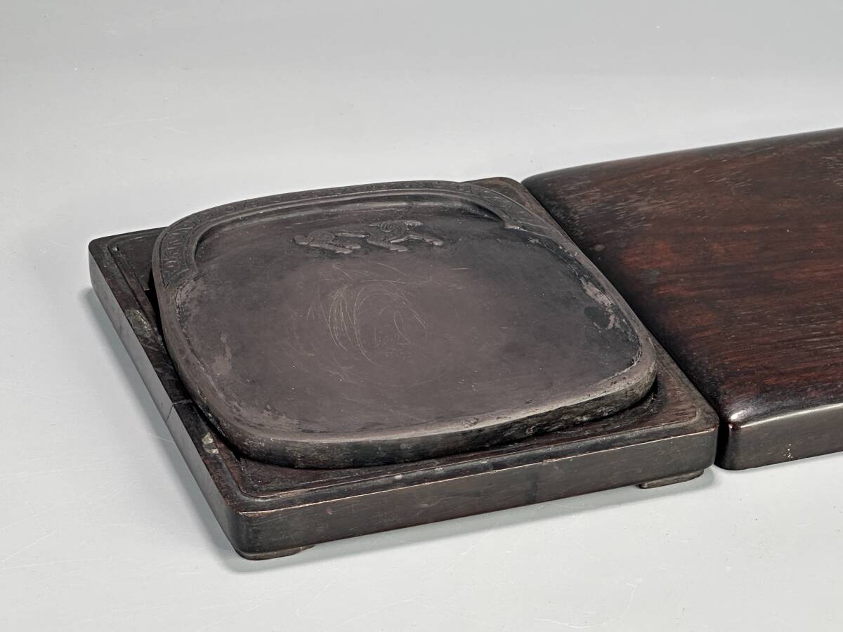 25UO29 中国美術 書道具 文房具 古硯 鹿文端渓硯 時代物 唐物 古物保証 拍卖