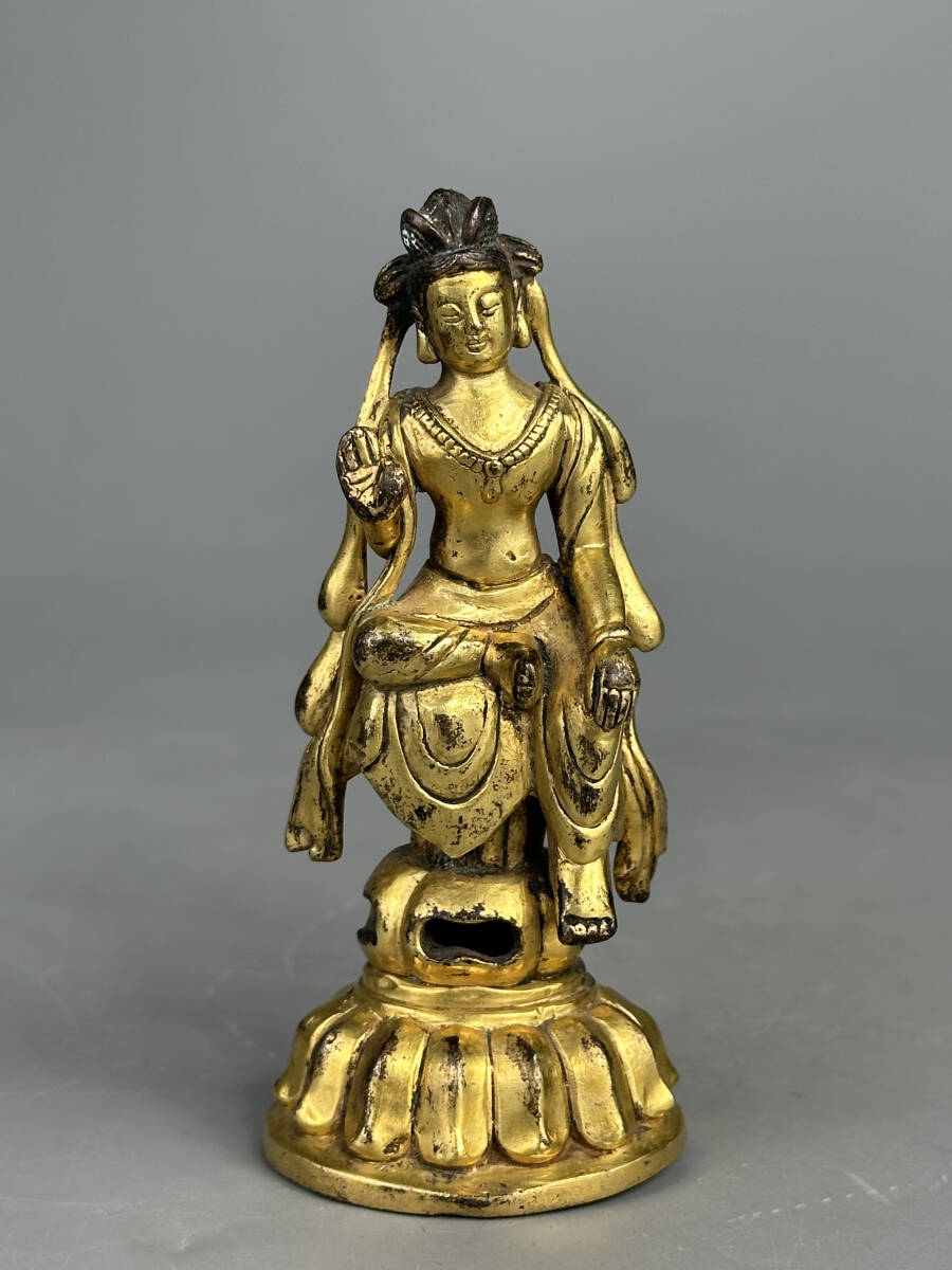 Ⅹ812-3 仏教美術 19~20世紀 金銅製 半跏思惟 仏像 銘文有 菩薩像 唐物 古物 時代物 李朝佛 拍卖