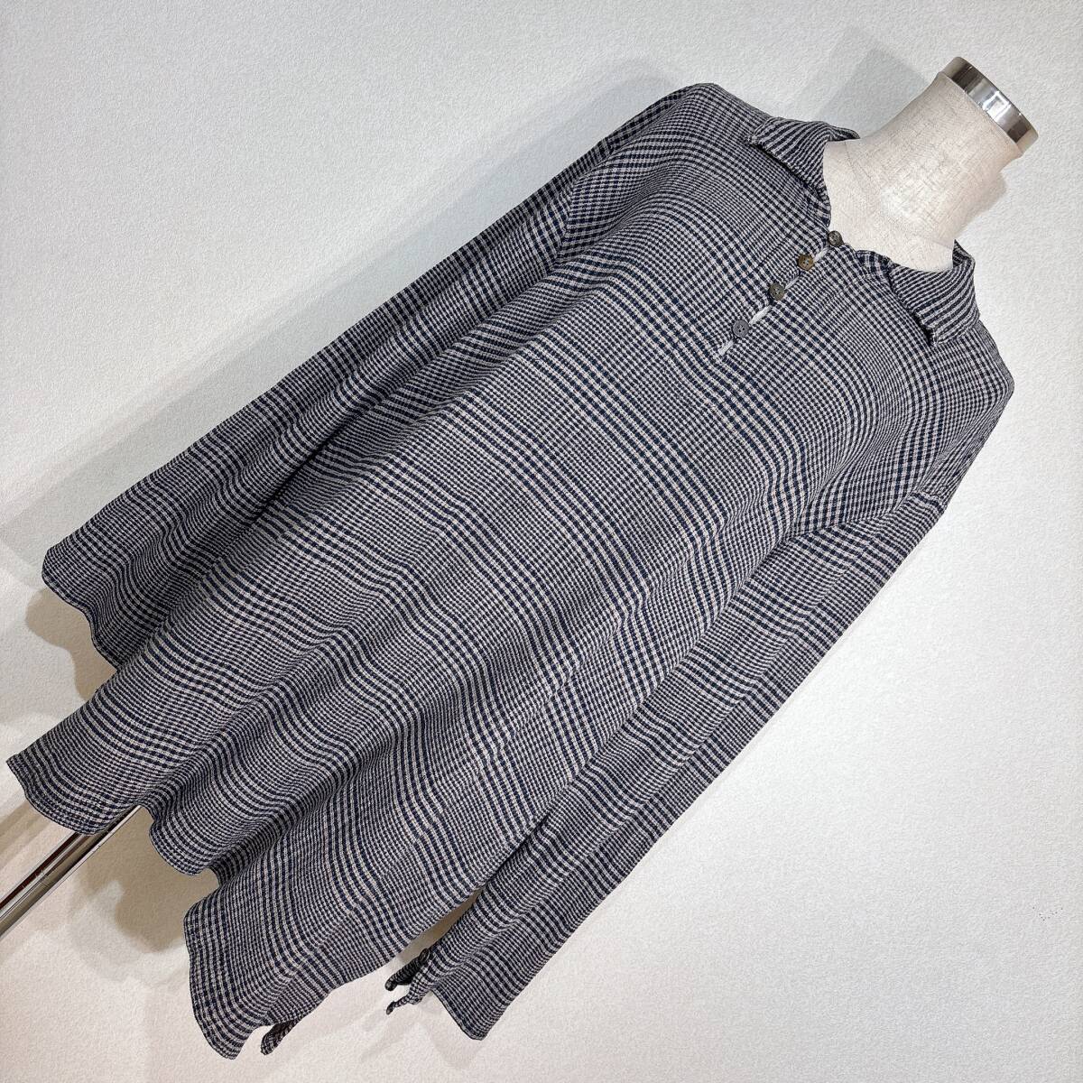 C425美品!■Plantation/プランテーション★紺ベージュ/グレンチェック★チュニックワンピース■M拍卖