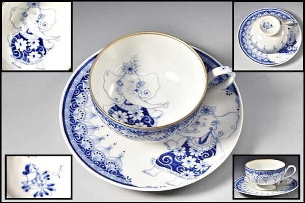 SP3679 橋本よしこ 染付 細密 カップ&ソーサー C&S ティーカップ 茶器拍卖
