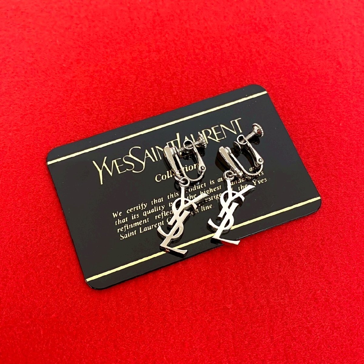 極 美品 YVES SAINT LAURENT イヴサンローラン ヴィンテージ YSL ロゴ イヤリング イヤーカフ アクセサリー シルバー 14541拍卖