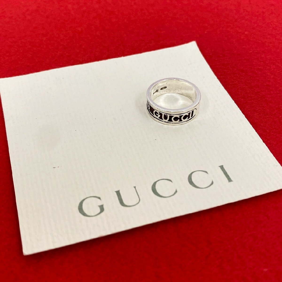 極 美品 GUCCI グッチ ロゴ シルバー925 リング 指輪 12号 アクセサリー レディース メンズ シルバー 92267拍卖