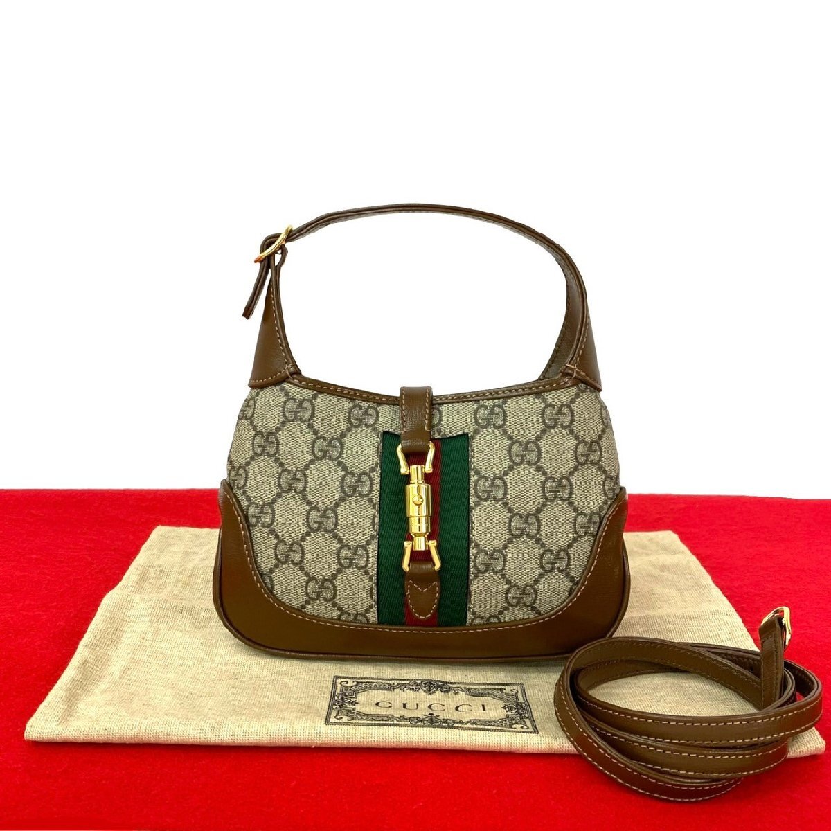 未使用保管品 袋付 GUCCI グッチ ジャッキー 1961 GGスプリーム レザー 本革 2way ミニ ハンドバッグ ショルダーバッグ ブラウン 20323拍卖