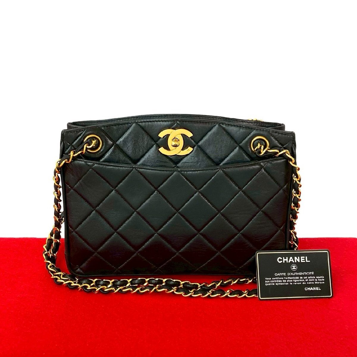 極 美品 カード シール有 3番台 CHANEL シャネル マトラッセ ココマーク ラムスキン セミショルダーバッグ トートバッグ ブラック 48256拍卖