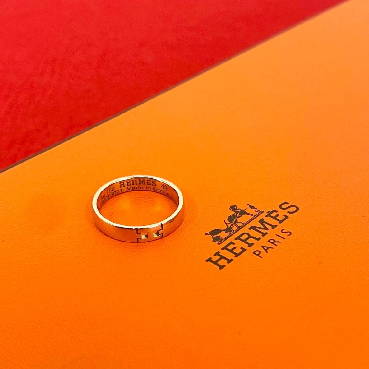 極 美品 HERMES エルメス エヴァー ヘラクレス リング Hロゴ K18 指輪 9号 アクセサリー レディース ピンクゴールド 11310拍卖