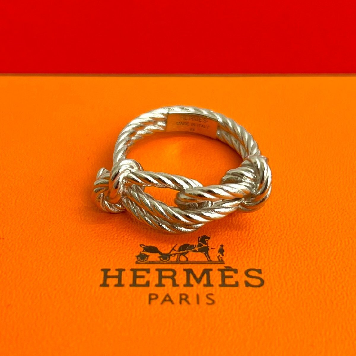 極 美品 希少品 HERMES エルメス コルタージュ ロープリング 64 メタル 指輪 23号 メンズ アクセサリー 小物 シルバー 82262拍卖