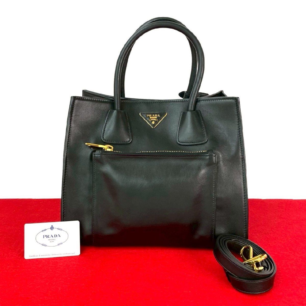 極 美品 希少品 PRADA プラダ 三角ロゴ 金具 レザー 本革 2way ハンドバッグ ミニ トートバッグ ショルダーバッグ ブラック 75848拍卖