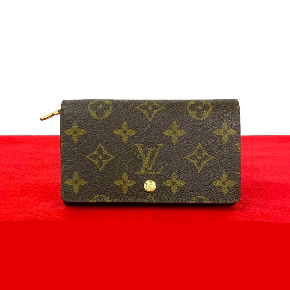 極 美品 LOUIS VUITTON ルイヴィトン ポルト モネ ジップ モノグラム レザー 二つ折り 財布 ミニ ウォレット コインケース ブラウン 24755拍卖
