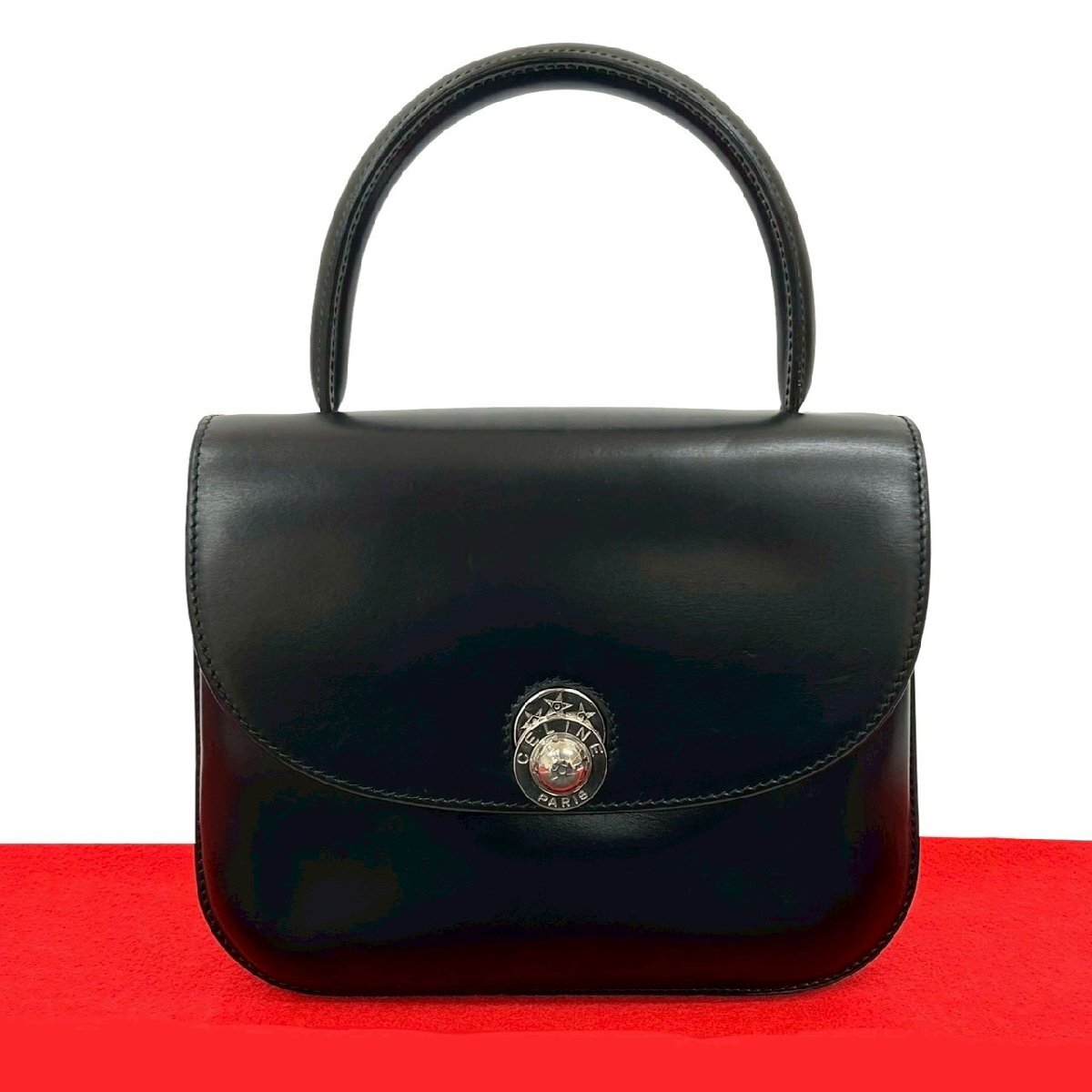 極 美品 CELINE セリーヌ ヴィンテージ スターボール 金具 カーフ レザー 本革 ハンドバッグ ミニ トートバッグ ブラック 黒 35983拍卖