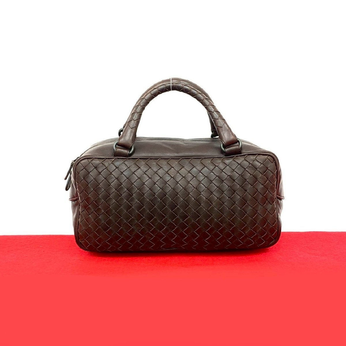 極 美品 希少品 BOTTEGA VENETA ボッテガヴェネタ イントレチャート レザー 本革 ハンドバッグ ミニ ボストンバッグ ブラウン 07085拍卖