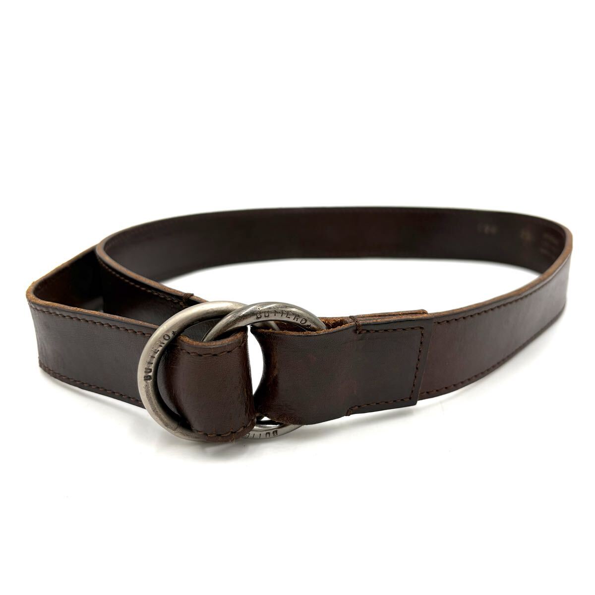 ■ イタリア製 '極上レザー使用' BUTTERO ブッテロ 524 本革 ダブルバッグル レザー ベルト 80 高級感溢れる メンズ 服飾 小物 ブラウン系拍卖