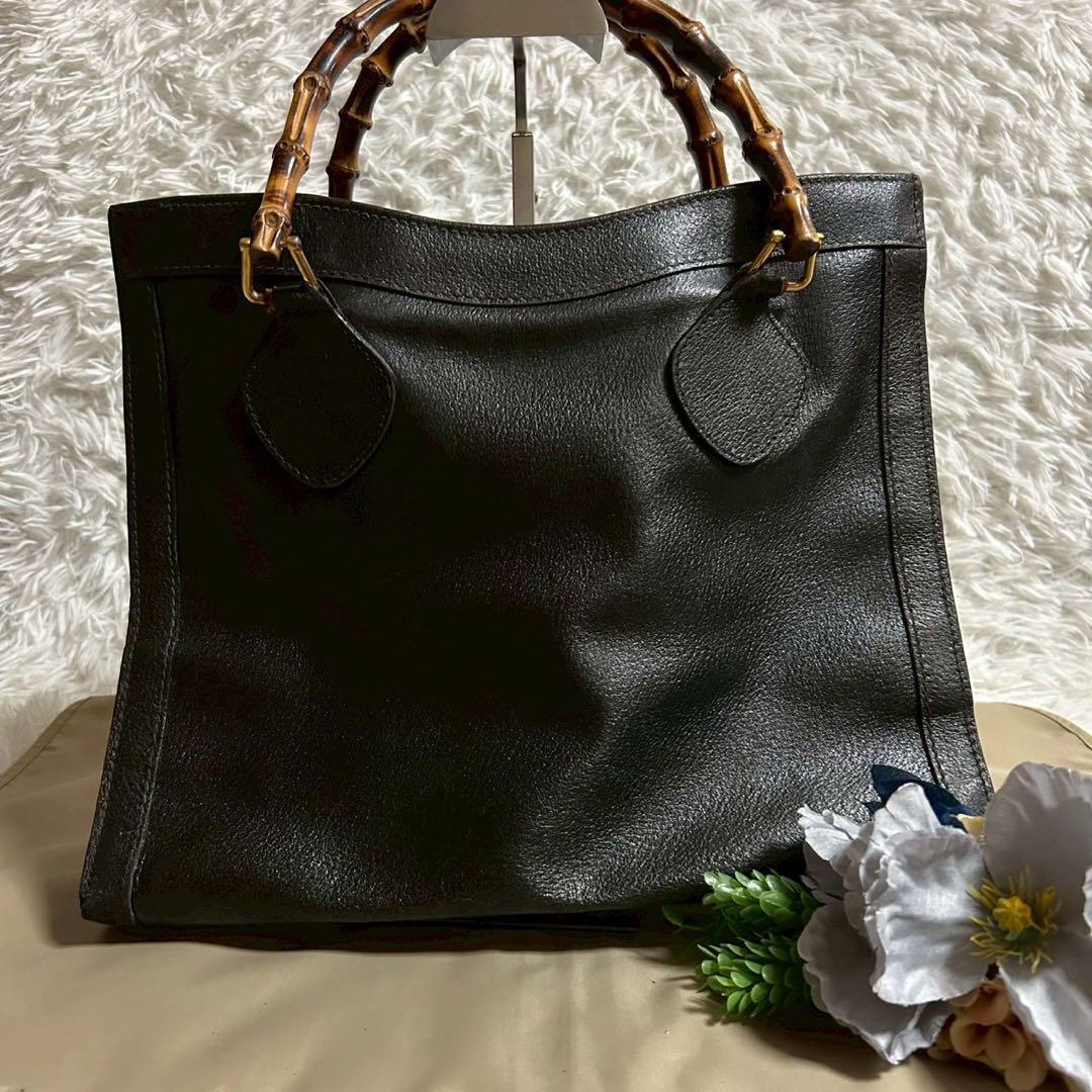 1円~【美品】GUCCI グッチ ダイアナ バンブー レザー トートバッグ 黒 (250809-nn-4)拍卖