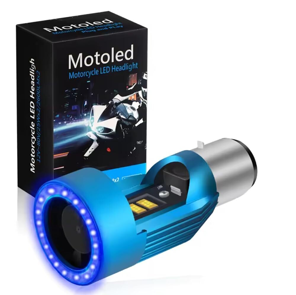 BA20D H4BS LED バイク ヘッドライト ホワイト ブルー エンジェルアイ イカリング 12V Hi/Lo 直流 DC バルブ バイク用拍卖